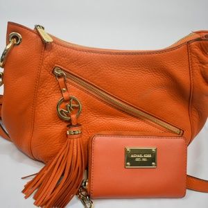 Lambskin leather Orange MK Crossbody w wallet